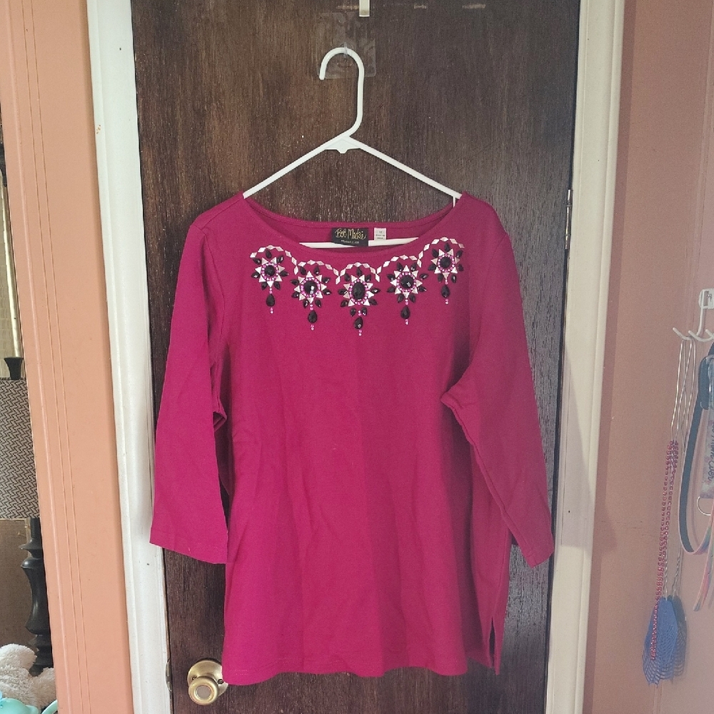 Bob Mackie Fuchsia Embellished Blouse